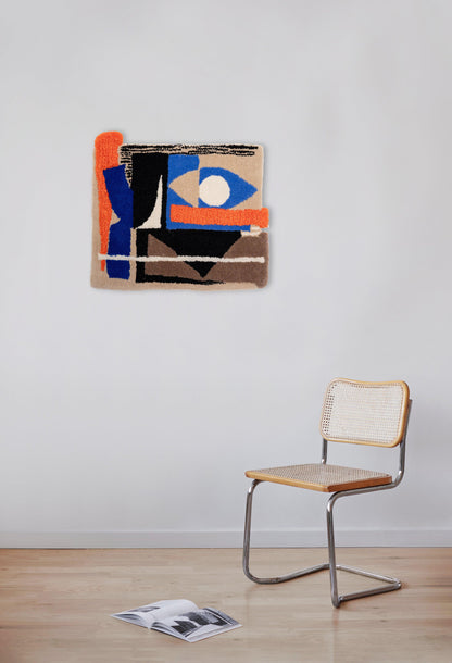 Abstract tufted fabric wall hanging. Dimensions 750mm x 750mm.